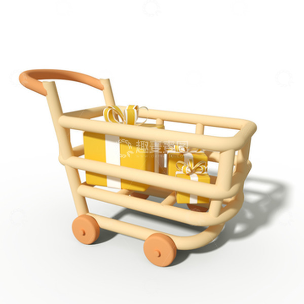 源文件下载【趣麦麦图】C4D电商购物车礼盒Oc渲染PNG素材