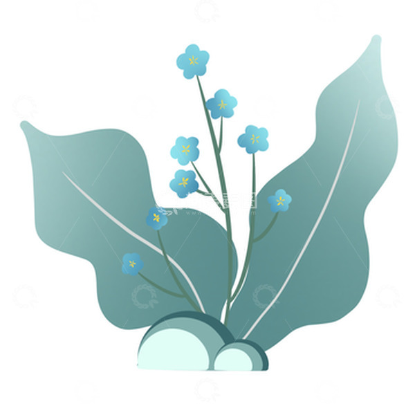 源文件下载【趣麦麦图】绿色蓝调植物手绘