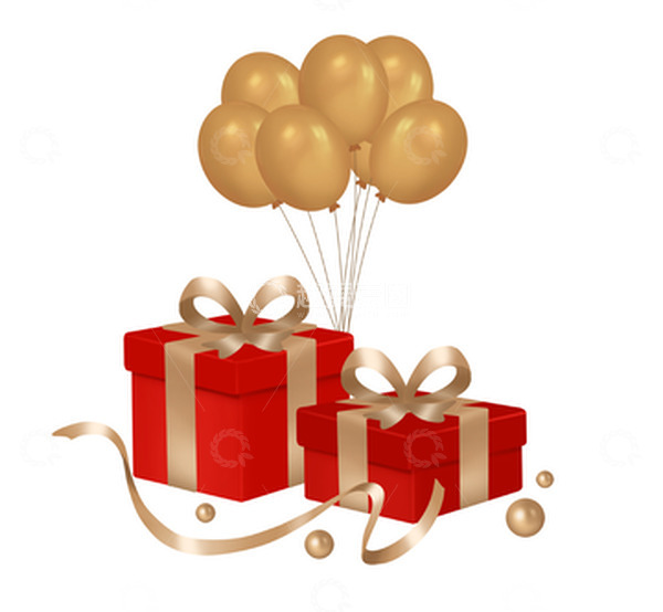 源文件下载【趣麦麦图】手绘电商礼盒金色气球彩带海报装饰元素