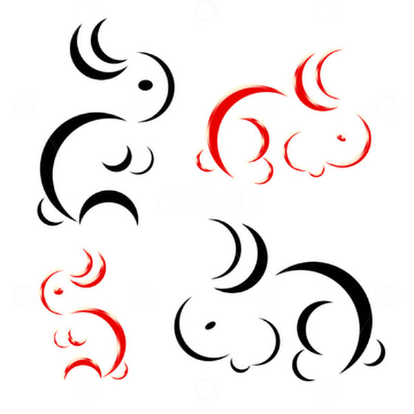 源文件下载【趣麦麦图】红色黑色简约创意2023兔年兔子元素