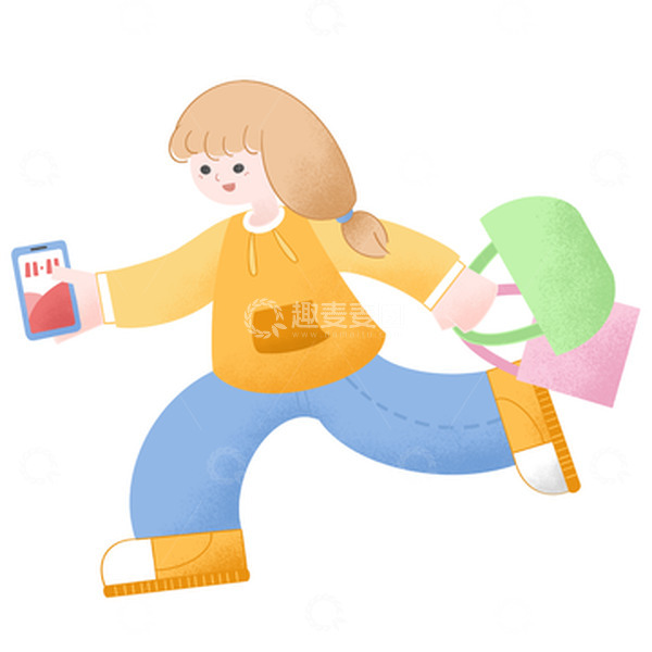 源文件下载【趣麦麦图】扁平风可爱双十一购物女孩