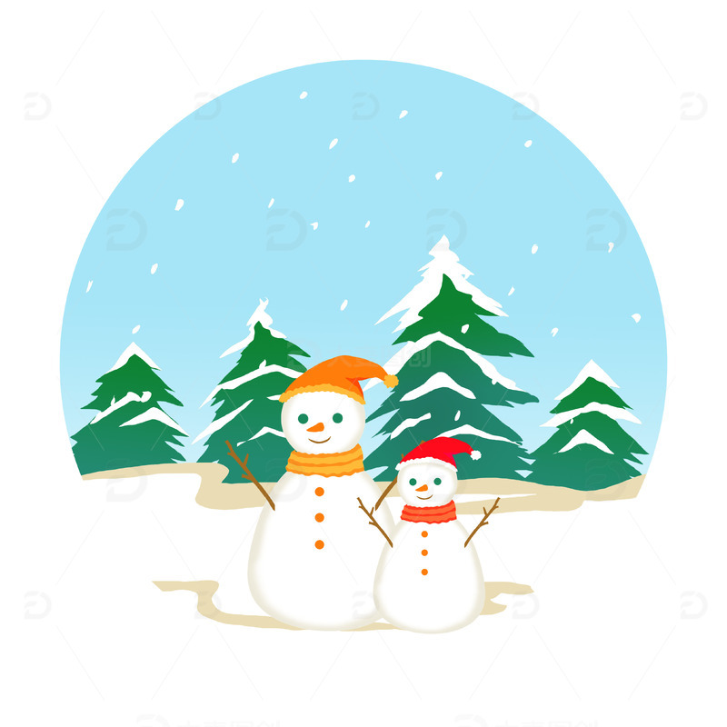源文件下载【趣麦麦图】白色卡通雪景雪人