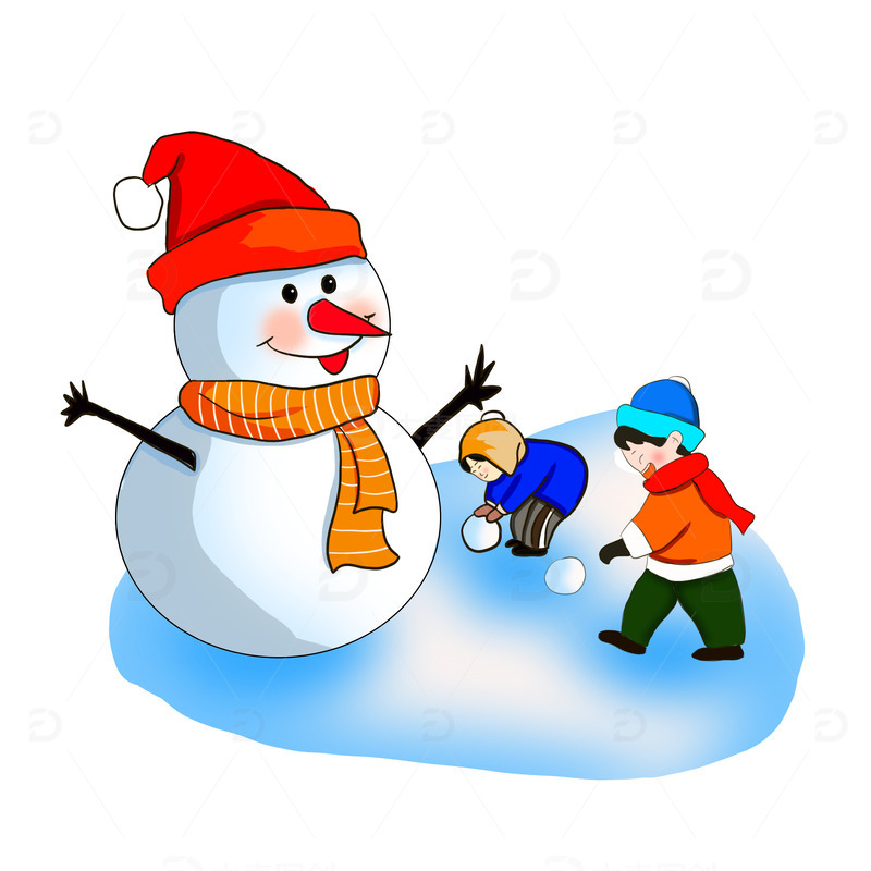 源文件下载【趣麦麦图】手绘大雪雪人小孩玩耍小场景