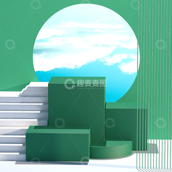 源文件下载【趣麦麦图】绿色c4d简约清新几何海报背景立体背景
