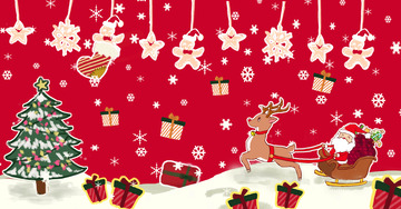 红色绿色黄色卡通圣诞节背景