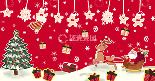 红色绿色黄色卡通圣诞节背景