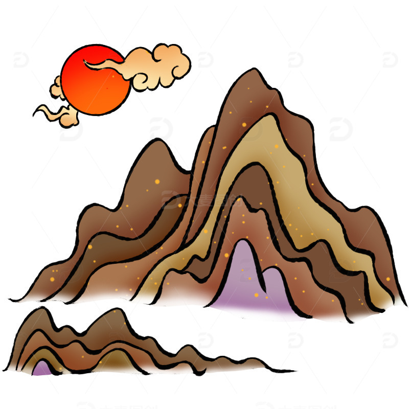 源文件下载【趣麦麦图】国风国潮山水山脉元素