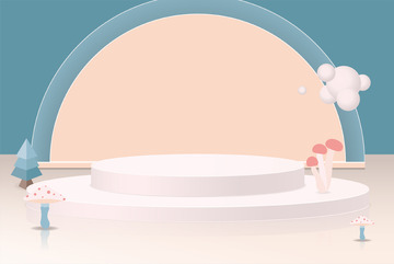 卡通电商广告促销展台平台矢量图