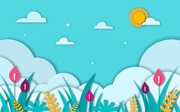 小清新剪纸花草插画适量植物