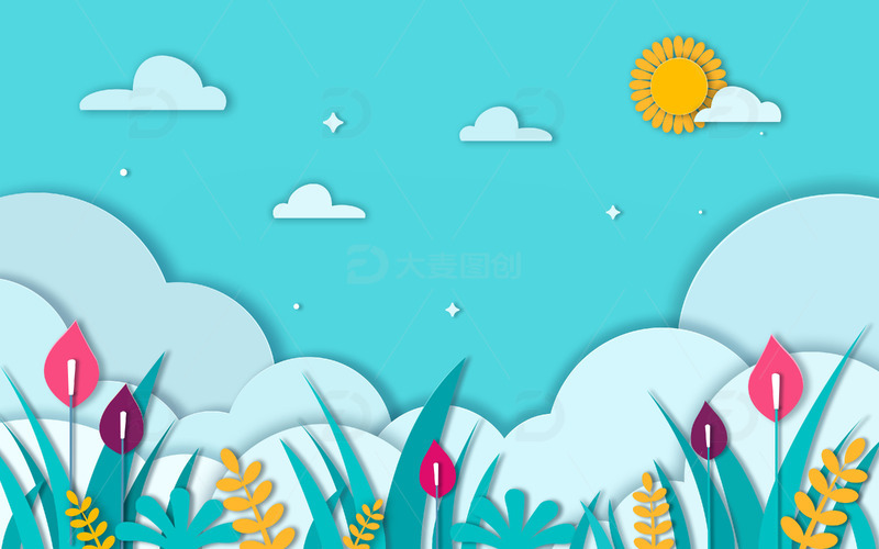 小清新剪纸花草插画适量植物