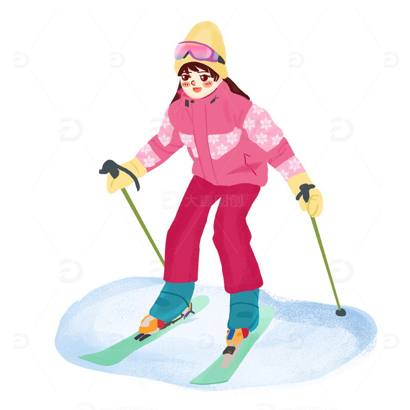 源文件下载【趣麦麦图】-冬季滑雪的女孩