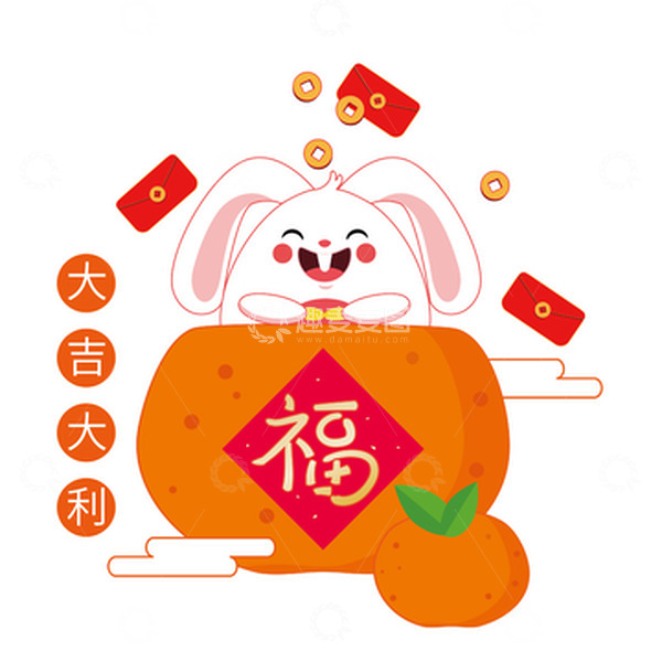 源文件下载【趣麦麦图】黄色手绘兔年过年插画素材元素