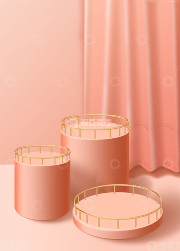 源文件下载【趣麦麦图】3D立体三维电商场景展台模型浅色粉色红色