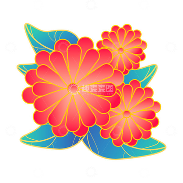 源文件下载【趣麦麦图】红花绿叶新年春节国潮装饰元素