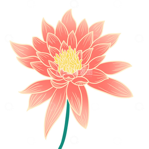 源文件下载【趣麦麦图】红色国潮细腻风荷花手绘图