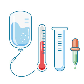 卡通医疗素材吸管温度计点滴矢量图