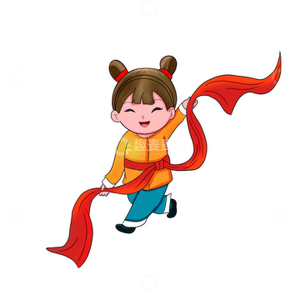 源文件下载【趣麦麦图】手绘春节扭秧歌的小姑娘