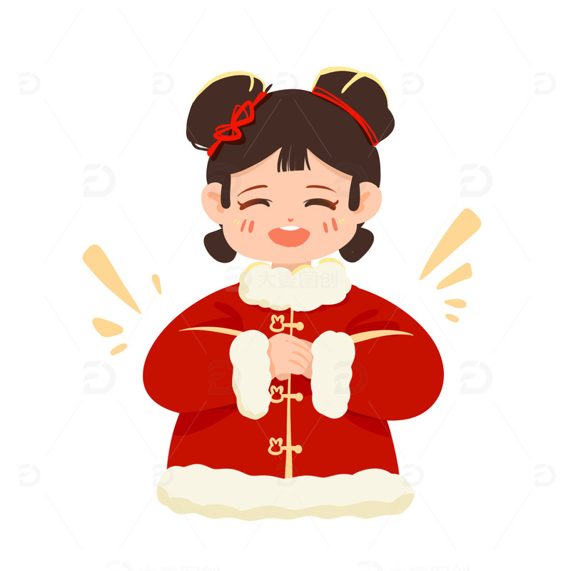 源文件下载【趣麦麦图】红色春节拜年女孩喜庆手绘卡通人物