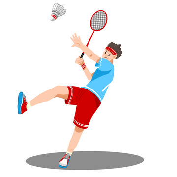 红蓝扁平运动羽毛球男性人物手绘图