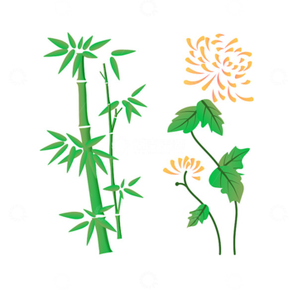 源文件下载【趣麦麦图】绿色橙色小清新风格之竹菊