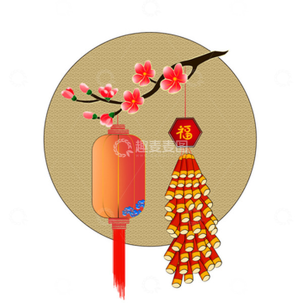 源文件下载【趣麦麦图】手绘春节鞭炮灯笼梅花