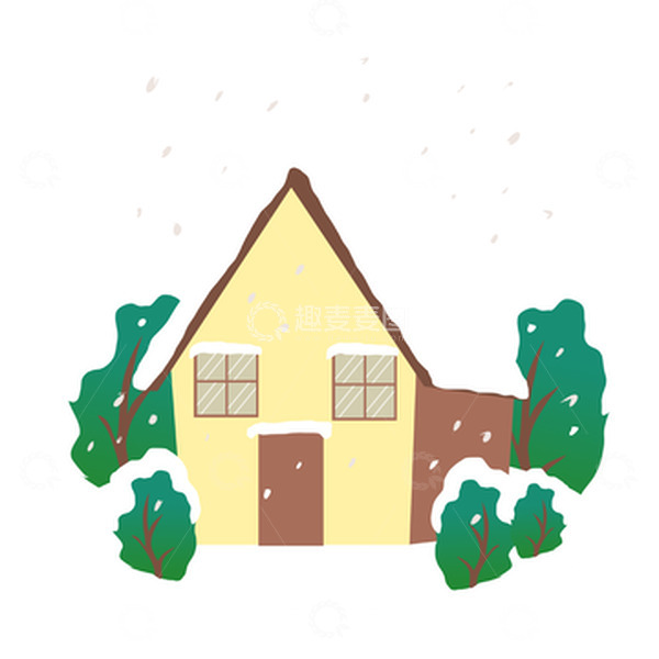源文件下载【趣麦麦图】下雪中的小屋树木