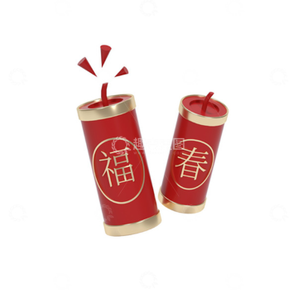 源文件下载【趣麦麦图】红色简约大气春节元旦鞭炮C4D模型