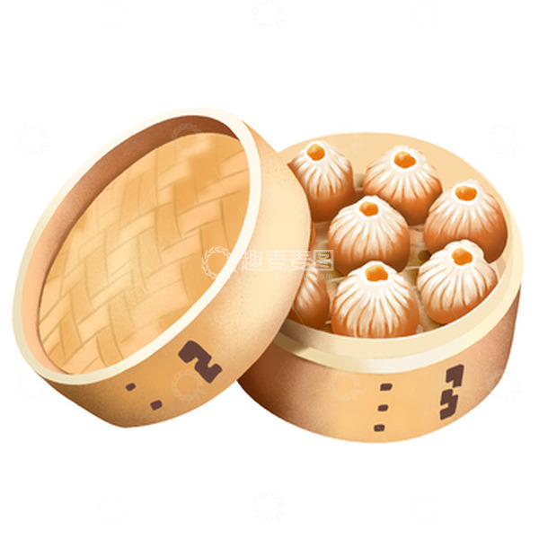 源文件下载【趣麦麦图】手绘插画一屉小笼包