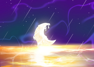 蓝黄手绘唯美风月亮星空手绘背景元素