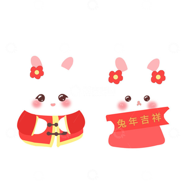 源文件下载【趣麦麦图】红色可爱兔子拜年免抠元素