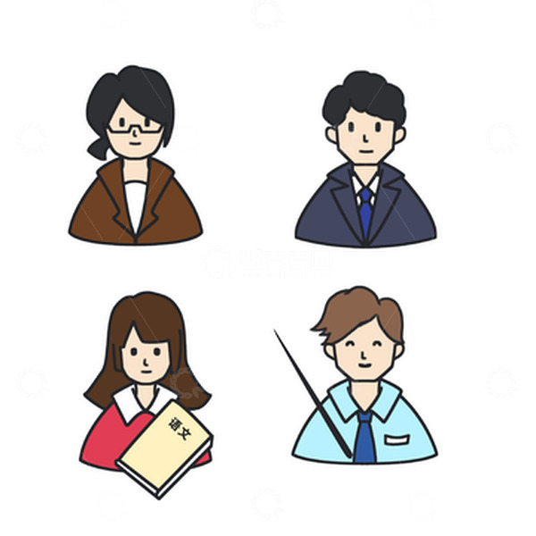 源文件下载【趣麦麦图】卡通简约扁平教师人物头像元素图