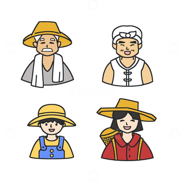 源文件下载【趣麦麦图】卡通简约扁平农民人物头像元素图