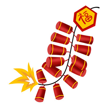 红色手绘福气爆竹春节元素