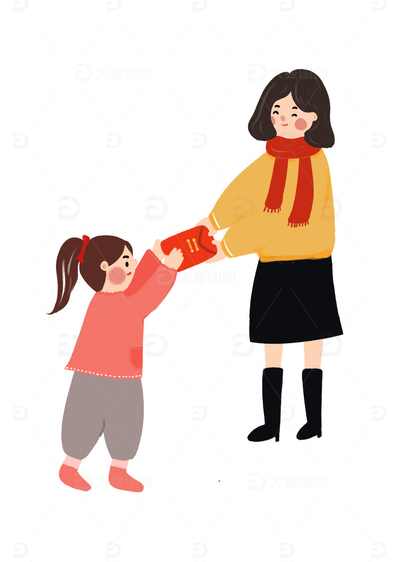 源文件下载【趣麦麦图】春节习俗发红包压岁钱元素