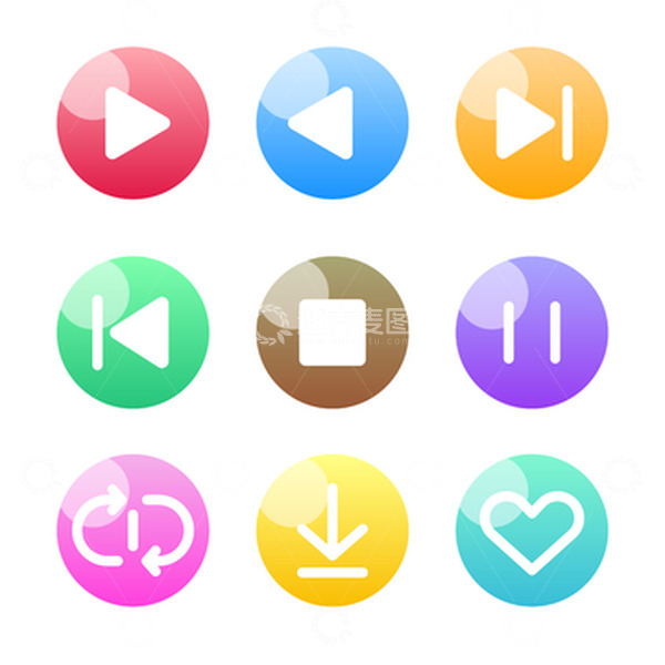源文件下载【趣麦麦图】彩色渐变扁平化UI图标播放器软件元素