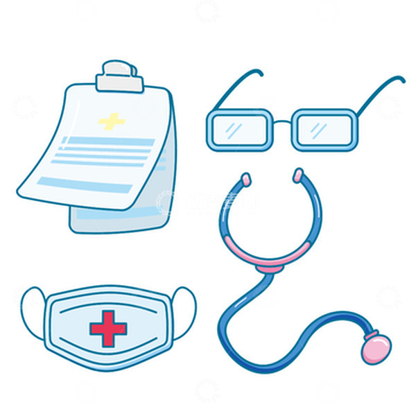 源文件下载【趣麦麦图】卡通医疗素材口罩病历本听诊器眼睛矢量图