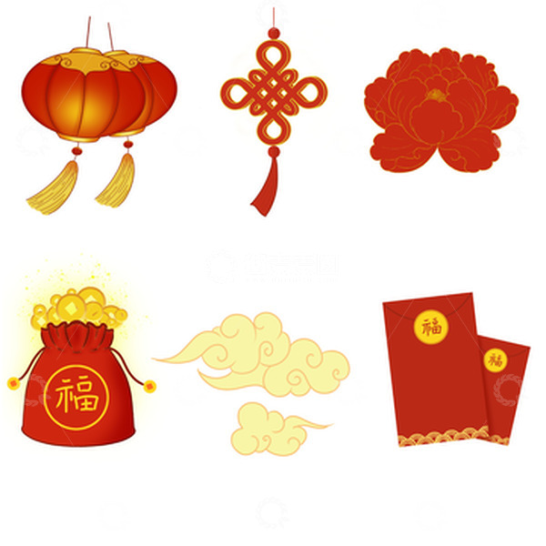 源文件下载【趣麦麦图】红色喜庆手绘新年春节小元素