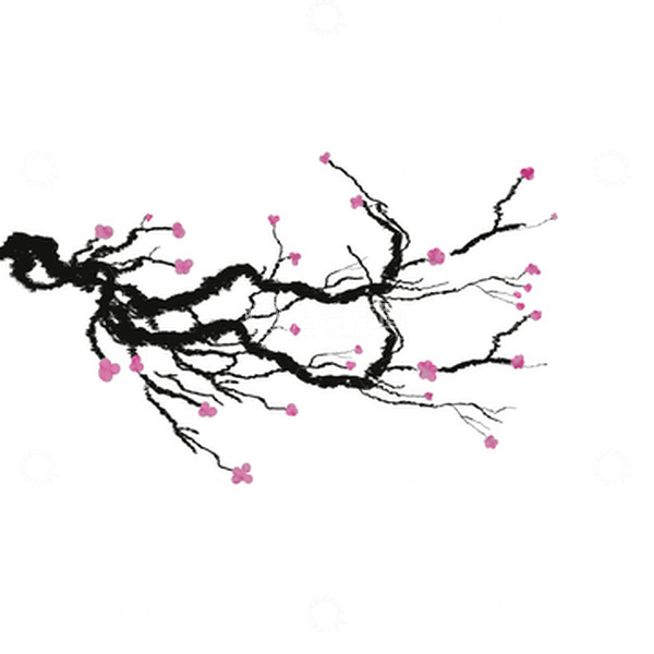 源文件下载【趣麦麦图】中国风粉色古典梅花水墨春节元素