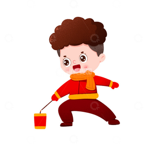源文件下载【趣麦麦图】新年男孩开心放鞭炮元素
