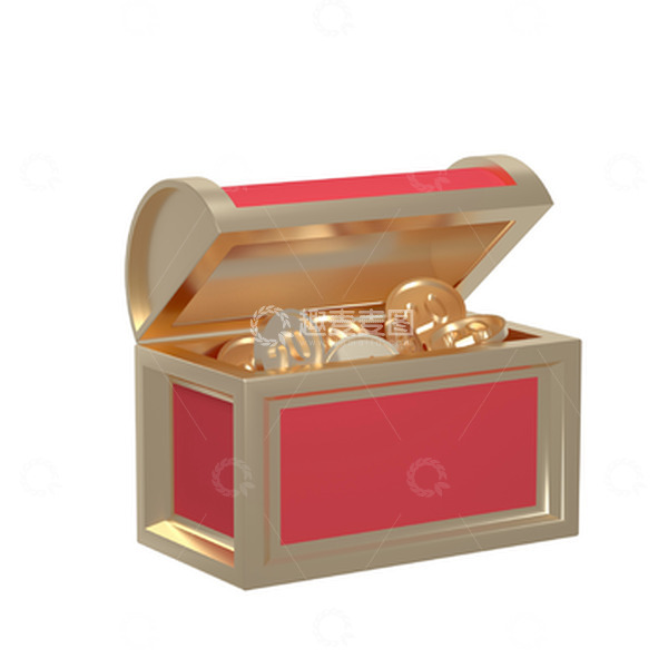 源文件下载【趣麦麦图】红色简约金属宝箱C4D春节元素金币