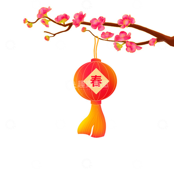 源文件下载【趣麦麦图】简约国潮梅花树枝挂灯笼春节元素
