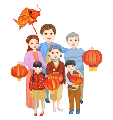 红色喜庆卡通春节团圆春节元素手绘图