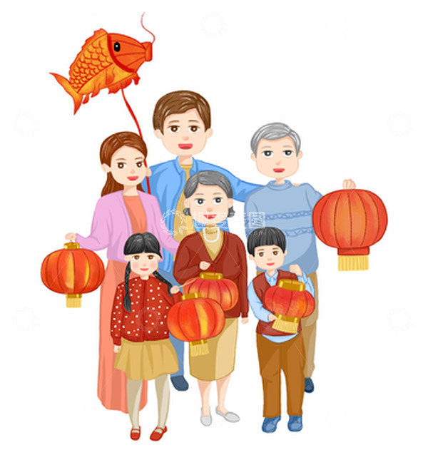 源文件下载【趣麦麦图】-红色喜庆卡通春节团圆春节元素手绘图
