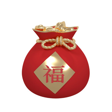 红色简约金元宝钱袋金币春节元素
