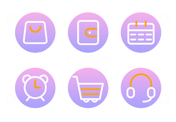 源文件下载【趣麦麦图】彩色渐变扁平化UI图标购物软件元素