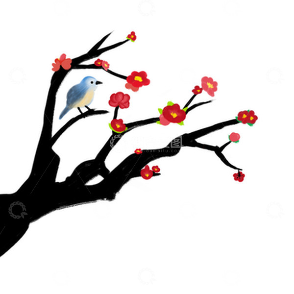 源文件下载【趣麦麦图】红梅花和小鸟