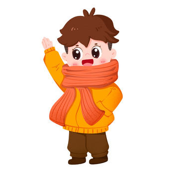 男孩冬季穿着厚衣服打招呼免抠元素