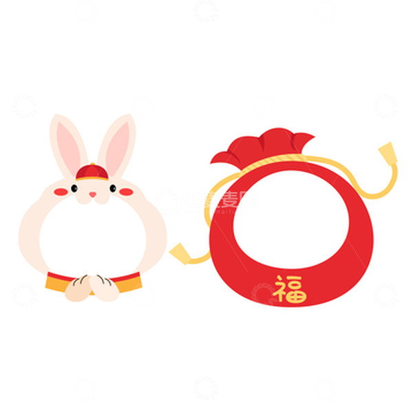 源文件下载【趣麦麦图】春节矢量兔子拜年福袋红包元素