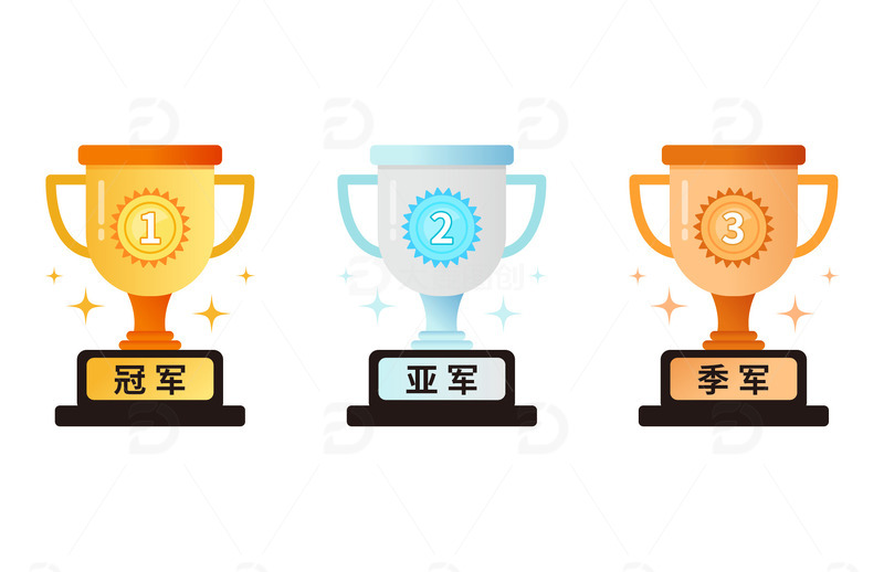源文件下载【趣麦麦图】冠亚季军奖杯年会表彰排名优秀金银铜销冠
