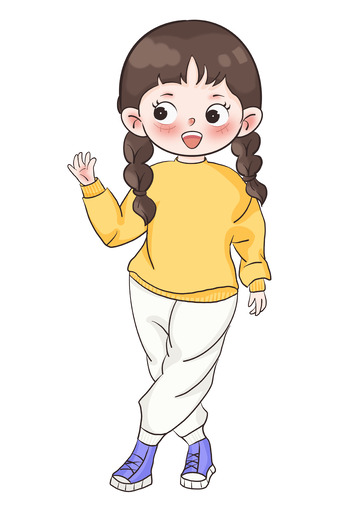 浅色活泼小女孩儿童插画手绘图